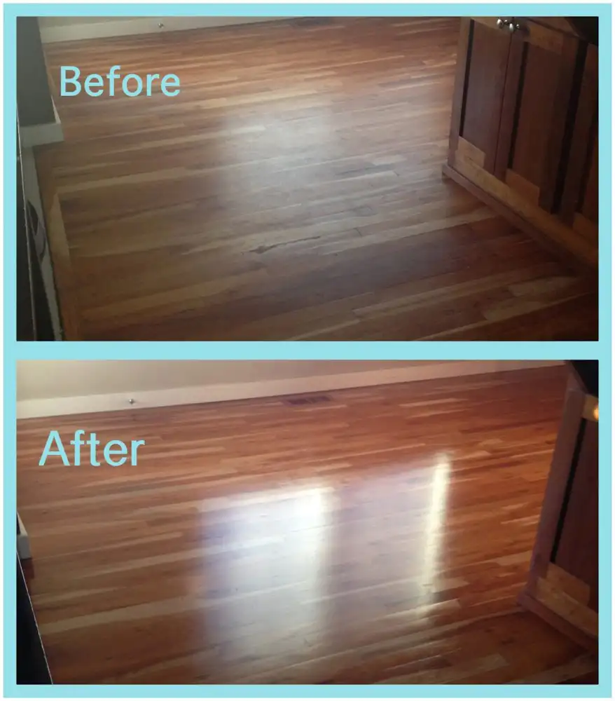 Hardwood floor being cleaned and polished